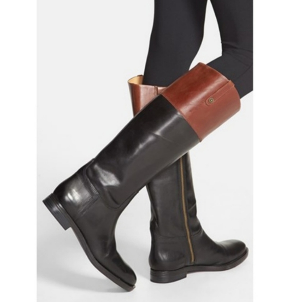 Enzo Angiolni Ellerby Black Brown Leather Over Calf Riding Boot Sz 7.5